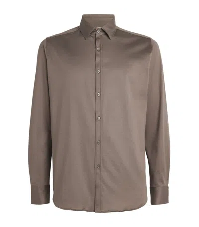 Canali Cotton Jersey Shirt In Brown