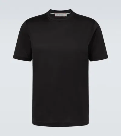 Canali Black Lisle Cotton T-shirt With Double Collar