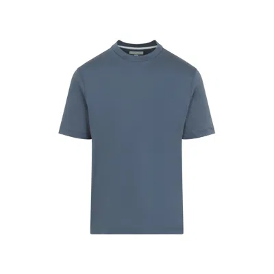 Canali Cotton Mock Neck T-shirt In Blue