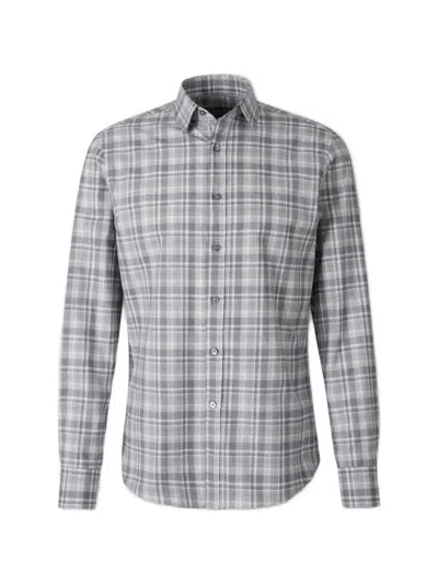 Canali Cotton Plaid Shirt In Gray