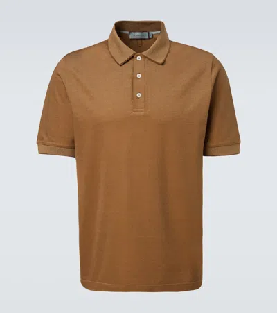 Canali Brown-hazelnut Cotton Jacquard Polo Shirt