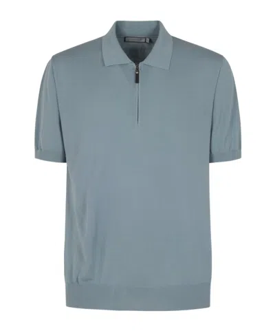Canali Cotton Polo Shirt In Sea-blue