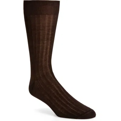 Canali Cotton Rib Dress Socks In Dk Brown