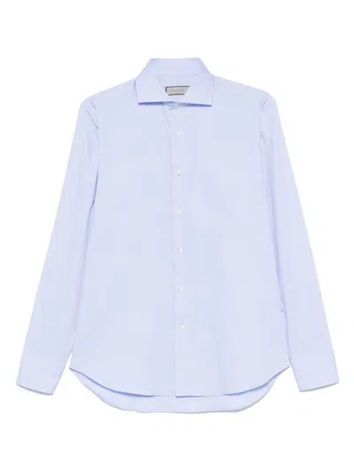 Canali Mini Check-pattern Shirt In Blau