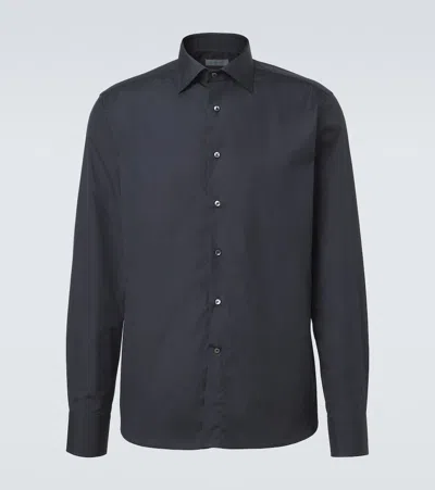 Canali Cotton Cutaway Collar Shirt In Black