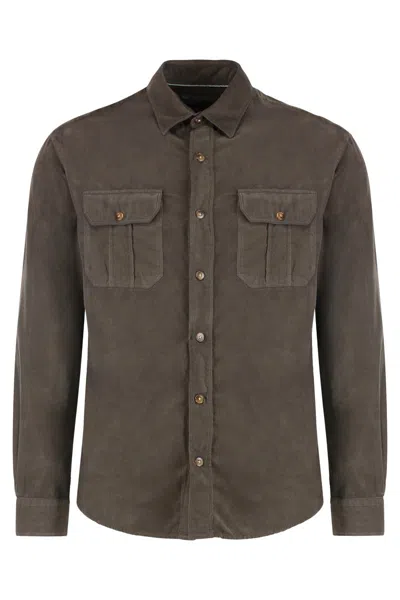 Canali Flap-pocket Corduroy Shirt In Gray
