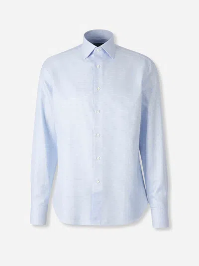 Canali Textured Button-cuff Shirt In Blue