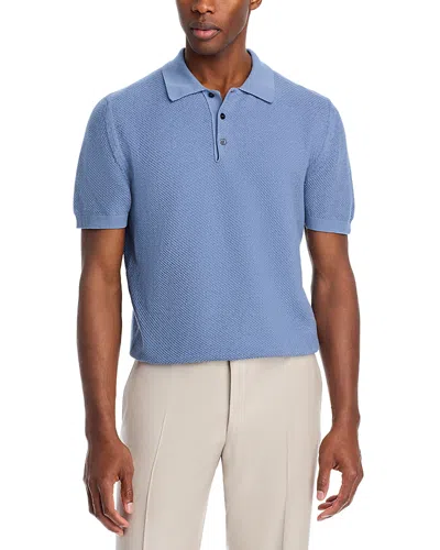 Canali Cotton Textured Knit Polo Shirt In Blue