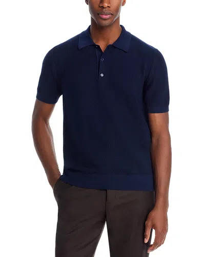 Canali Cotton Textured Knit Polo Shirt In Blue