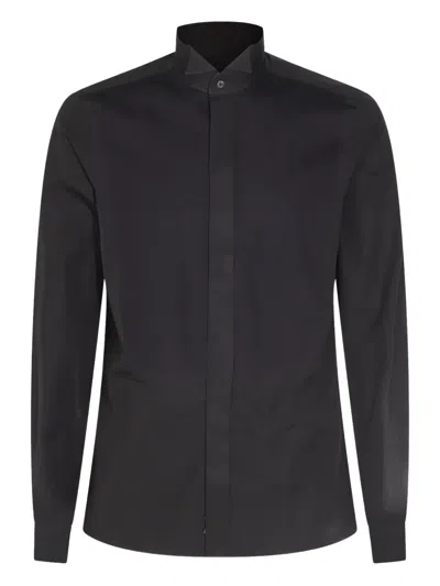 Canali Cotton Tuxedo Shirt In Black
