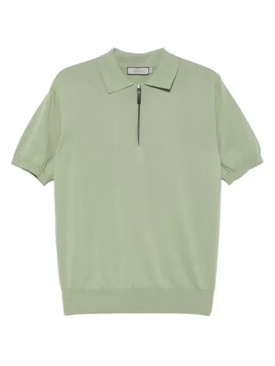 Canali Cotton Zip Polo Shirt In Green