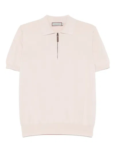 Canali Cotton Zip-up Polo Shirt In Pink