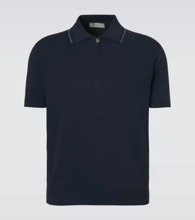 Canali Cotton Zip-up Polo Shirt In Blue