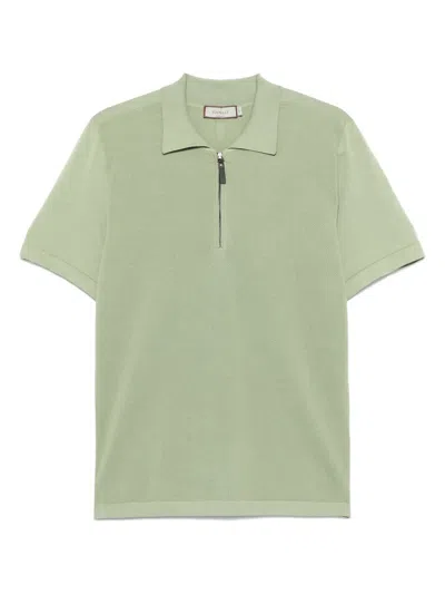 Canali Cotton Zip-up Polo Shirt In Green