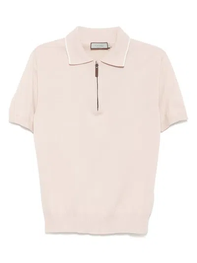 Canali Cotton Zipped Polo Shirt In Pink