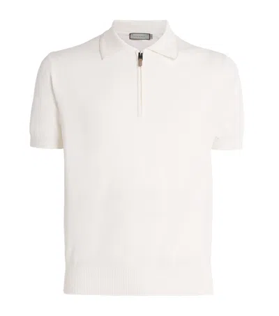 Canali Cotton Zipped Polo Shirt In Metallic