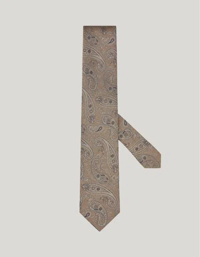 Canali Cravate En Soie Beige À Motif Cachemire In Neutral
