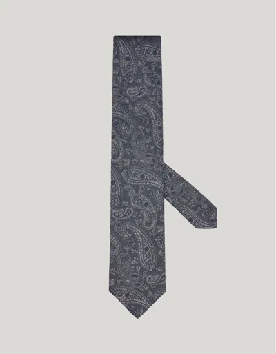 Canali Cravate En Soie Grise À Motif Cachemire In Gray