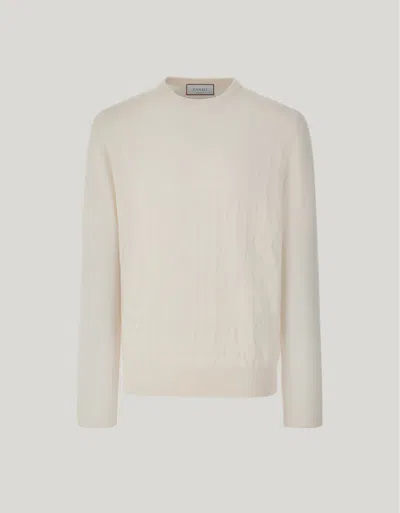 Canali Cream Crewneck In Pure Extrafine Merino Wool In White
