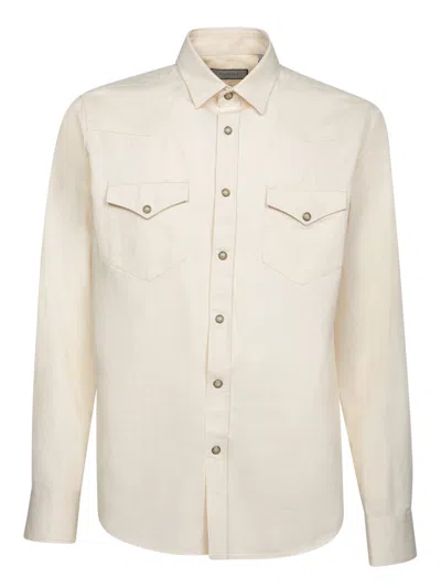 Canali Cream Denim Texan Shirt In White