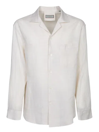 Canali Cream Geometric Linen Shirt In White