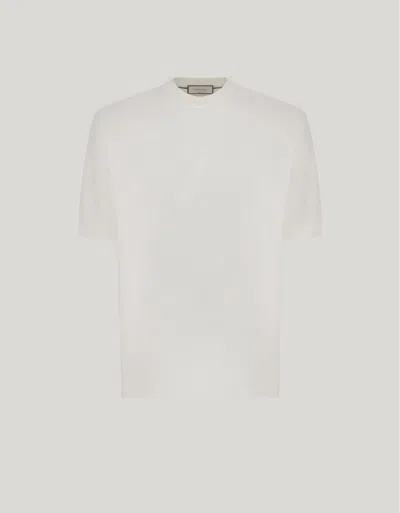 Canali Cream Pure Cotton T-shirt With Side Slits In White