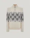 Canali Cream Zippered Mock Neck Sweater With Gray Tones In An Alpaca Blend In Neutral