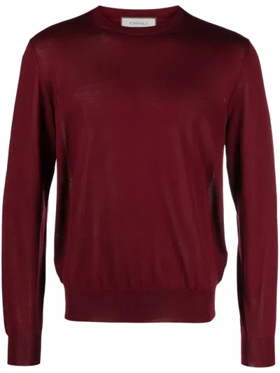 Canali Crew-neck Fine-knit Jumper In Red