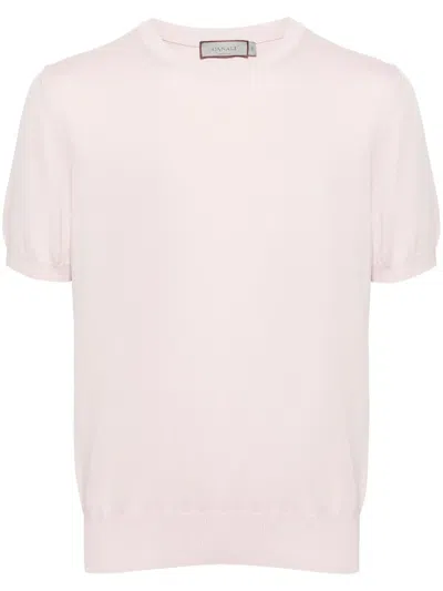 Canali Crew-neck Fine-knit T-shirt In Pink