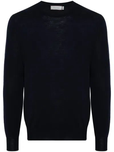 Canali Crew-neck Merino Wool Jumper In Blue