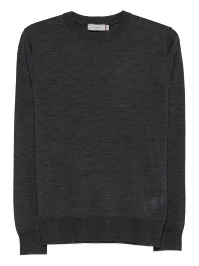 Canali Crew-neck Wool T-shirt In Gray