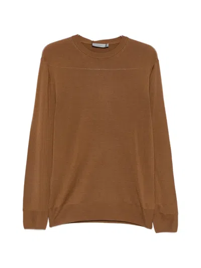 Canali Crew-neck Long-sleeve Sweater In Brown