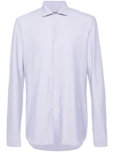 Canali Cutaway-collar Striped Shirt In 灰色