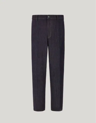 Canali Dark Blue Tapered Fit Comfort Denim Chinos