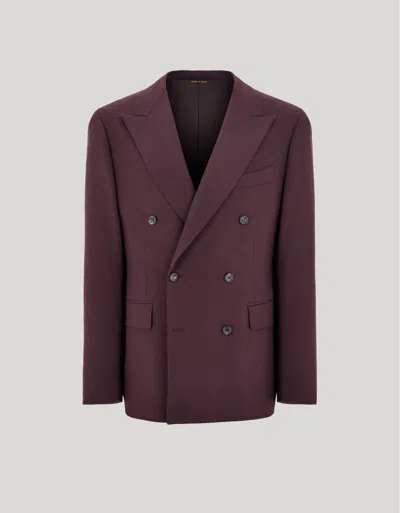Canali Dark Brown  Travel Wool Flannel Modern-fit Double-breasted Jacket In Burgundy
