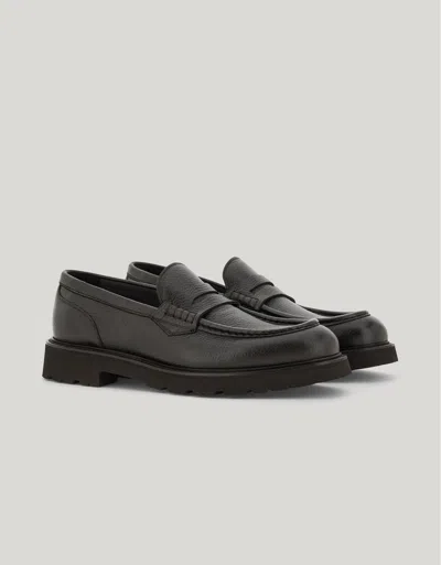 Canali Dark Brown Deerskin Penny Loafers With Eva Rubber Sole