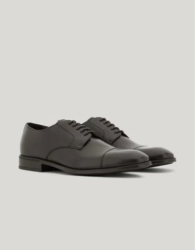 Canali Dark Brown Derby Shoes With Calfskin Toe Caps