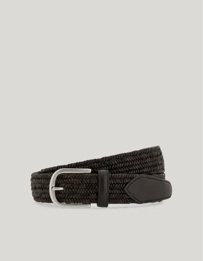 Canali Dark Brown Leather And Cotton Braided Belt