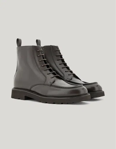 Canali Dark Brown Leather Combat Boots With Eva Sole In Gold