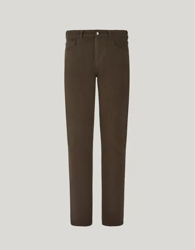 Canali Dark Brown Regular Fit Cotton Five-pocket Denim Pants In Green
