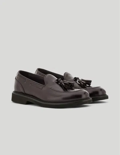 Canali Dark Burgundy Calfskin Tassel Loafers In Brown
