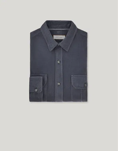 Canali Dark Gray Casual Cotton Shirt With Front Pleats