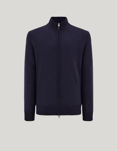 Canali Dark Navy Merino Wool Travel Cardigan With Zipper In Blue