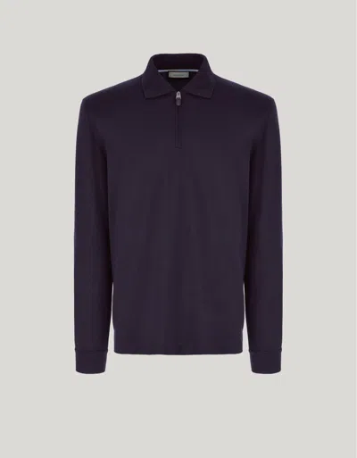 Canali Dark Navy Pure 120's Impeccabile Wool Polo Shirt In Blue