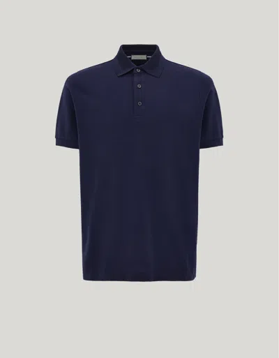 Canali Dark Navy Pure Cotton Polo Shirt With Sail Collar In Blue