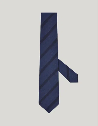 Canali Denim Blue Silk And Linen Blend Tie In Black