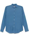 Canali Spread-collar Cotton-chambray Shirt In Blue