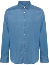 Canali Spread-collar Cotton-chambray Shirt In Blue