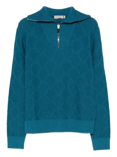 Canali Diamond-pattern Zip-neck Sweater In Blue