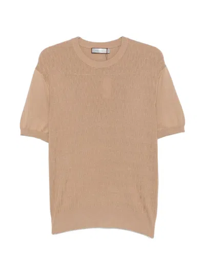 Canali Diamond-knit Short-sleeve T-shirt In Neutral